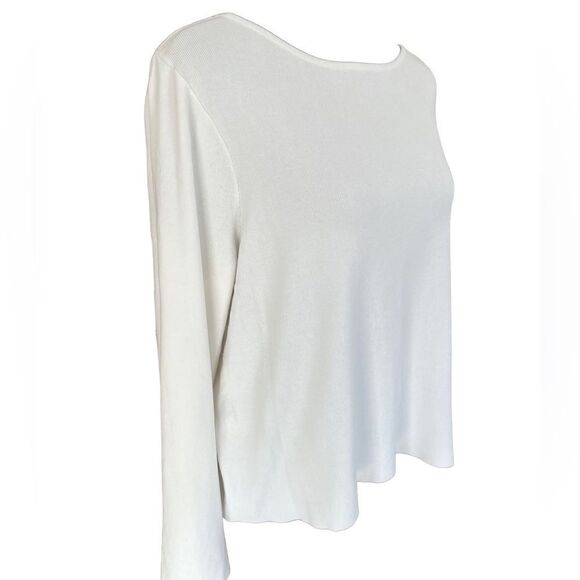Milly white ribbed boxy style crew sweater with bell sleeves w/ cut outs size L - Picture 7 of 8